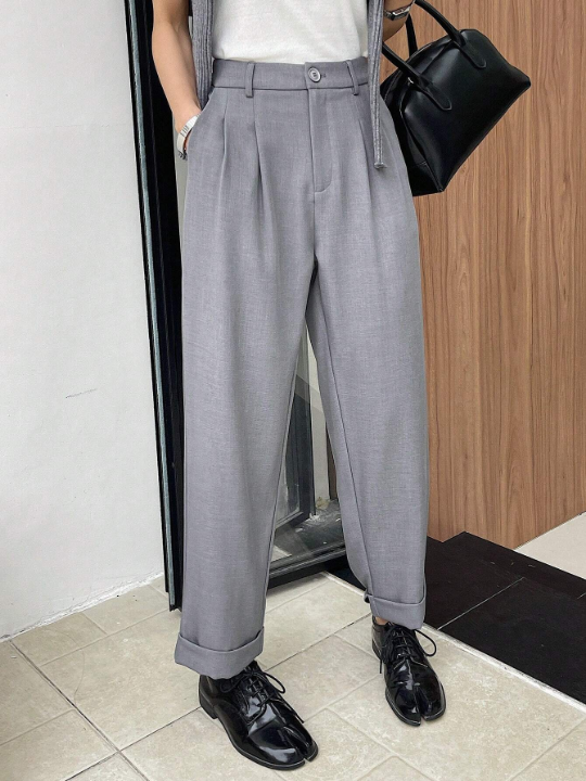 DAZY Solid Color Pleated Casual Loose Pants