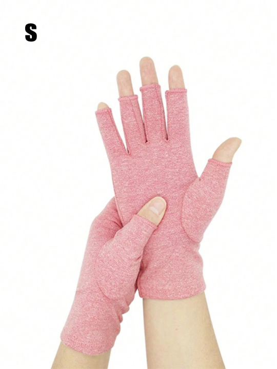 1 Pair Unisex Arthritis Gloves Grey Fingerless Gloves Warm Elastic Knit Gloves For Women & Men