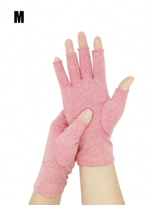 1 Pair Unisex Arthritis Gloves Grey Fingerless Gloves Warm Elastic Knit Gloves For Women & Men