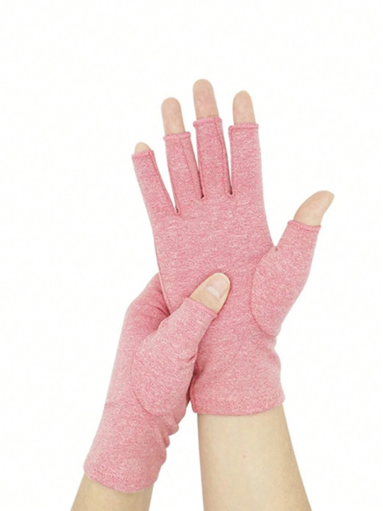 1 Pair Unisex Arthritis Gloves Grey Fingerless Gloves Warm Elastic Knit Gloves For Women & Men