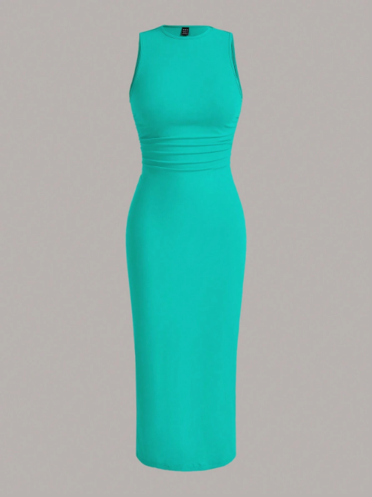 EZwear Solid Color Knit Bodycon Sleeveless Dress