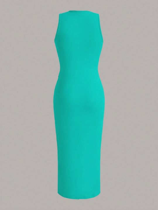 EZwear Solid Color Knit Bodycon Sleeveless Dress