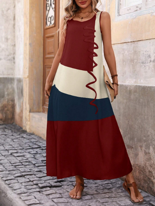 Color Block Dress With Slant Pocket