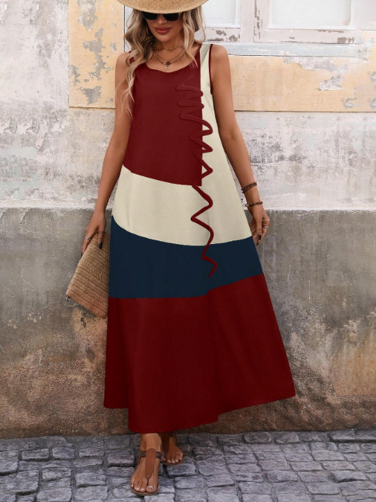 Color Block Dress With Slant Pocket