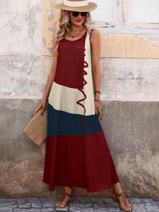 Color Block Dress With Slant Pocket