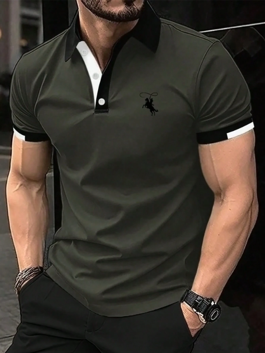 Manfinity Mode Men's Horse Print Short Sleeve Polo Shirt