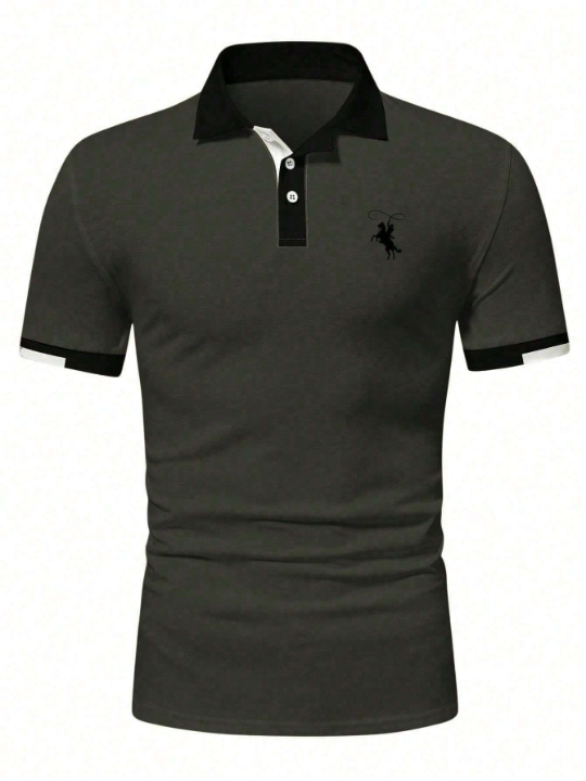 Manfinity Mode Men's Horse Print Short Sleeve Polo Shirt