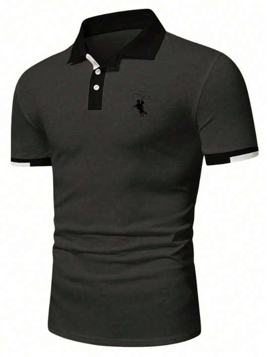 Manfinity Mode Men's Horse Print Short Sleeve Polo Shirt