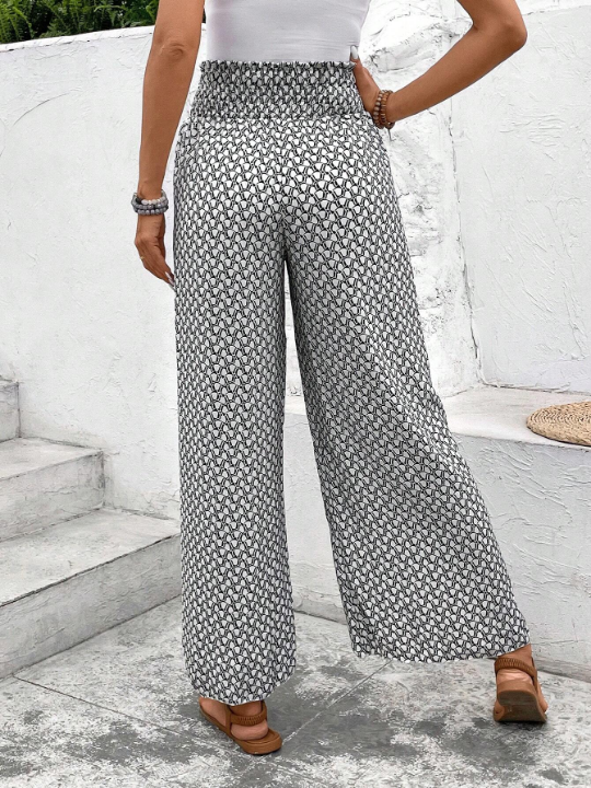 Frenchy Allover Print Knot Waist Tulip Hem Wide Leg Baggy Cross Over Pants