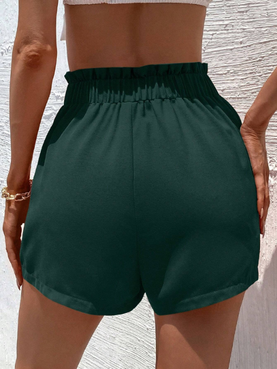 Frenchy Women's Solid Colored Belted Shorts With Lace Decoration