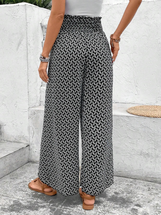 Frenchy Allover Print Knot Waist Tulip Hem Wide Leg Baggy Cross Over Pants