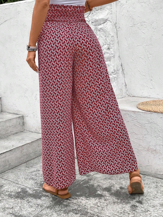 Frenchy Allover Print Knot Waist Tulip Hem Wide Leg Baggy Cross Over Pants