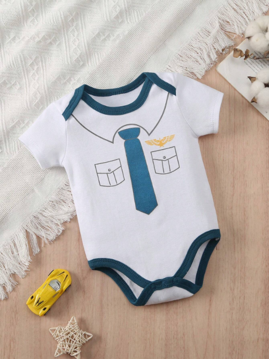 Baby Boy 5-Piece Set, New Style Airplane, Letter, Tie And Star Printed Triangle Romper