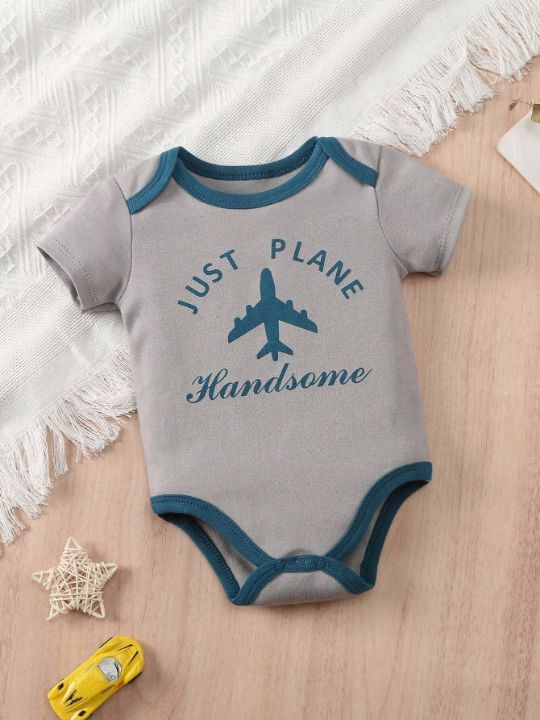 Baby Boy 5-Piece Set, New Style Airplane, Letter, Tie And Star Printed Triangle Romper