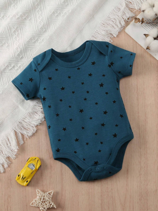 Baby Boy 5-Piece Set, New Style Airplane, Letter, Tie And Star Printed Triangle Romper