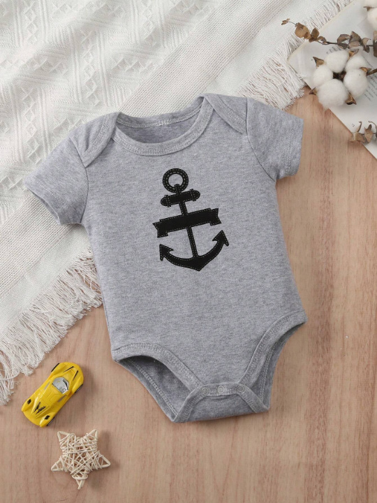 Baby Boy 5pcs/Set Sailboat, Anchor, Striped And Letter Printed Triangle Rompers Set