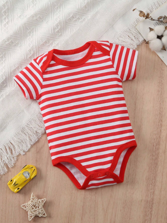 Baby Boy 5pcs/Set Sailboat, Anchor, Striped And Letter Printed Triangle Rompers Set