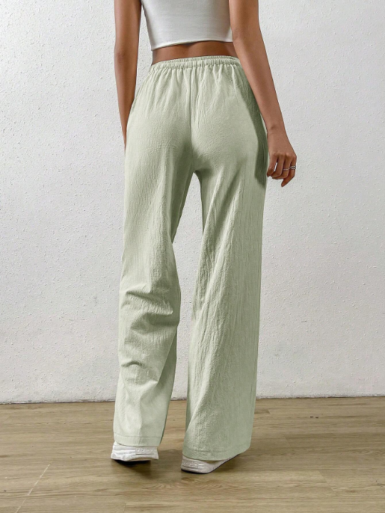 EZwear Apricot Cotton And Linen Loose Straight Drawstring Waist Slant Pocket Pants