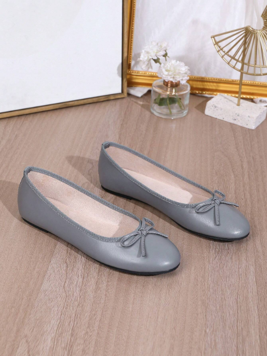 Ballet Flat Shoes, Breathable Soft Flat Heels, Lightweight Low-Cut, With Bowknot Detail, Perfect For Work And Casual Wear, Brown