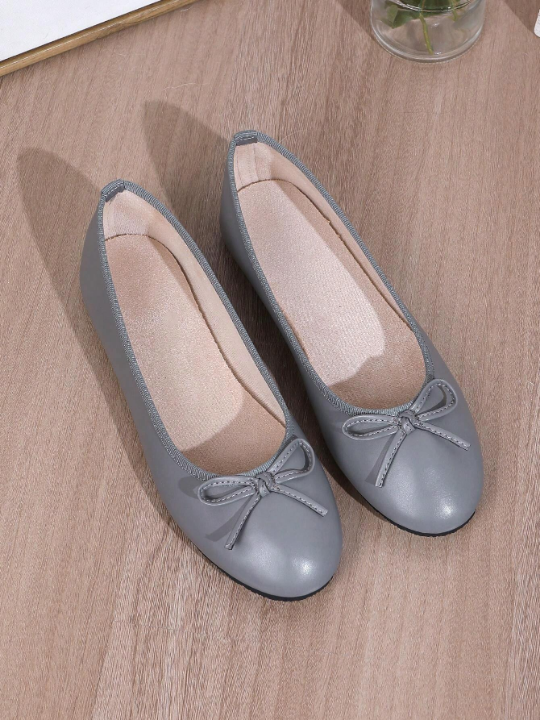 Ballet Flat Shoes, Breathable Soft Flat Heels, Lightweight Low-Cut, With Bowknot Detail, Perfect For Work And Casual Wear, Brown