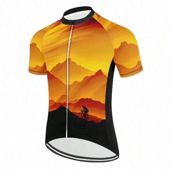 Max Storm Cycling Jersey Man Mountain Bike Clothing Quick-Dry Racing MTB Bicycle Clothes Uniform Breathale Cycling Clothing Wear Sunset Mountains Graphic