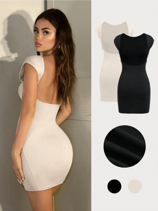 BAE Women's Solid Color Backless Bodycon Dress