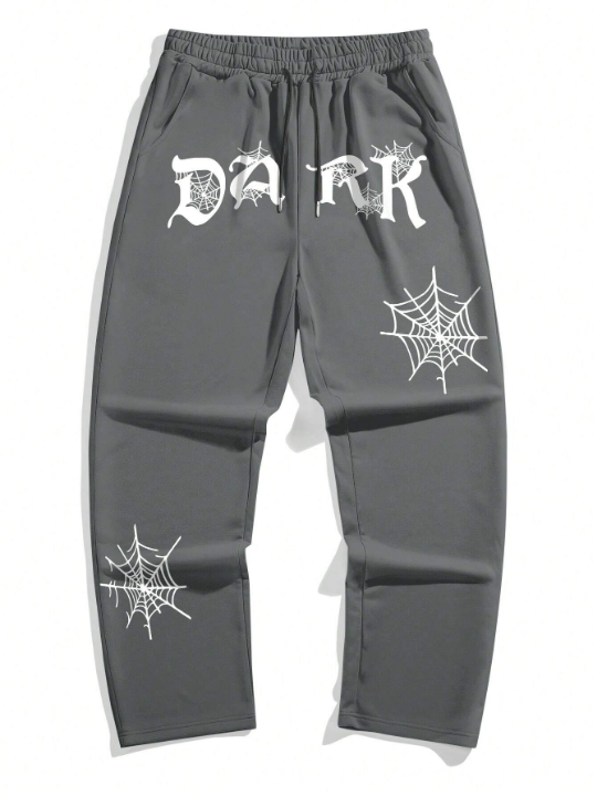 Manfinity Men's Letter & Spider Web Print Drawstring Waist Sweatpants