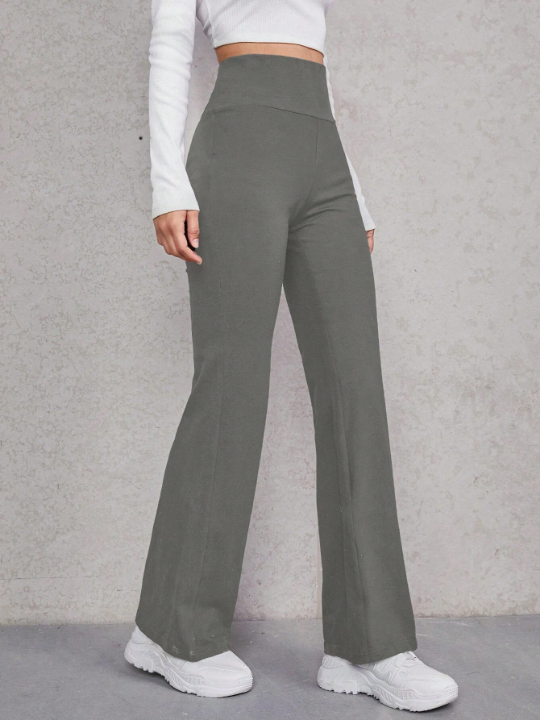 EZwear Solid Wideband Waist Flare Leg Pants