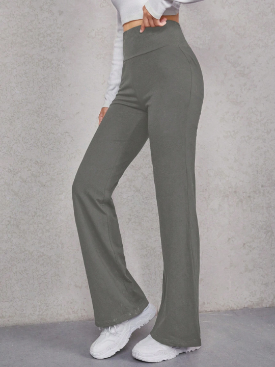 EZwear Solid Wideband Waist Flare Leg Pants