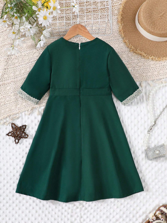 Baby Girl Embroidered Lace Hem Long Sleeve Dress