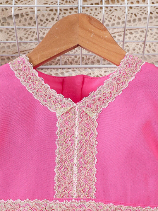 Pink And Gold Embroidery Lace Long Baby Girl Dress