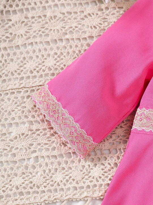 Pink And Gold Embroidery Lace Long Baby Girl Dress