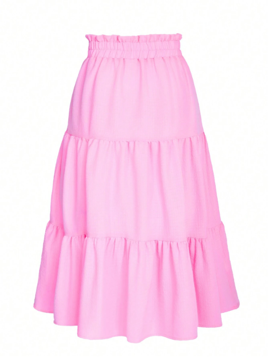 Girls' Ruffle Waist & Hem Flowy Maxi Skirt With Paper Bag Waist