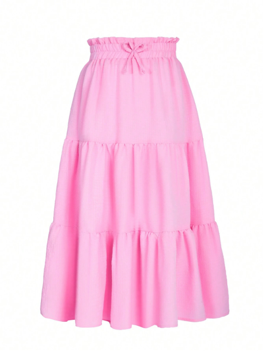 Girls' Ruffle Waist & Hem Flowy Maxi Skirt With Paper Bag Waist