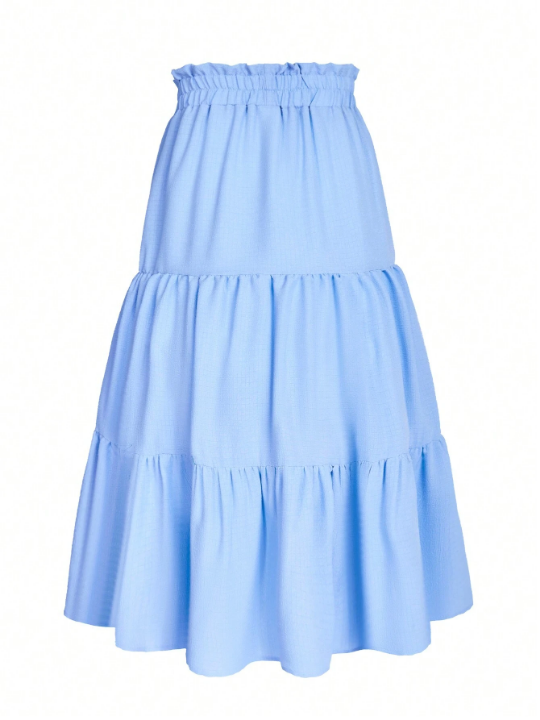 Tween Girls' High Waist Paperbag Design Ruffle Trim Hem Midi Skirt, Perfect For Summer Vacation