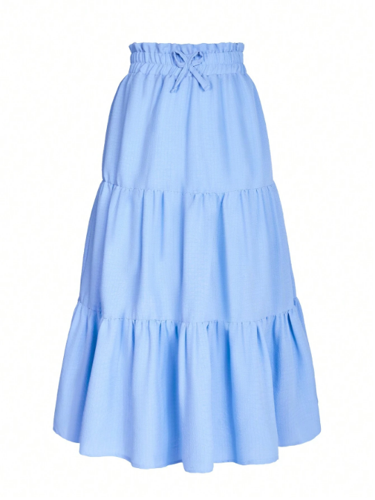 Tween Girls' High Waist Paperbag Design Ruffle Trim Hem Midi Skirt, Perfect For Summer Vacation