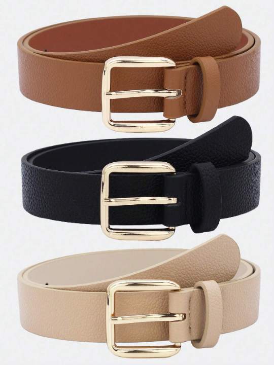 1pc Women's Multi-Color Pu Western Style Belt With Gold Buckle For Daily Use With Dress, Denim Pants, Etc.