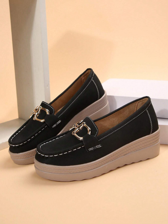 Women's Casual Sports Shoes With Comfortable Soft Bottom, Metallic Chain Decoration, Penny Loafers