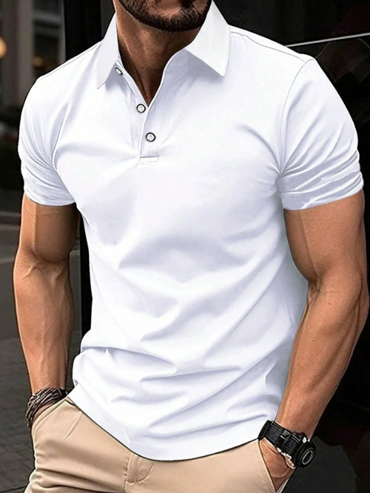 Men's Solid Color Polo Shirt & Shorts Set For Summer