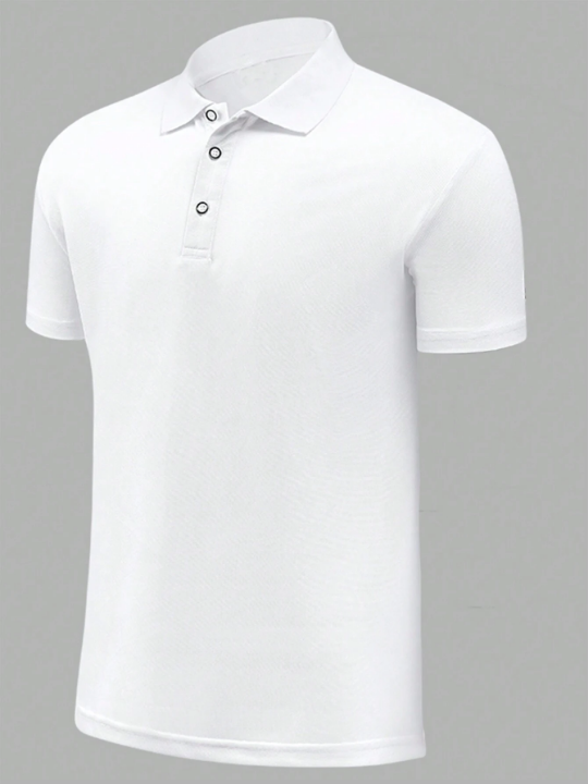 Men's Solid Color Polo Shirt & Shorts Set For Summer