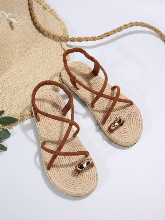 Women's Anti-Skid Rope Sole Round Toe Lightweight Sandals Simple Youth Daily Summer Shoes