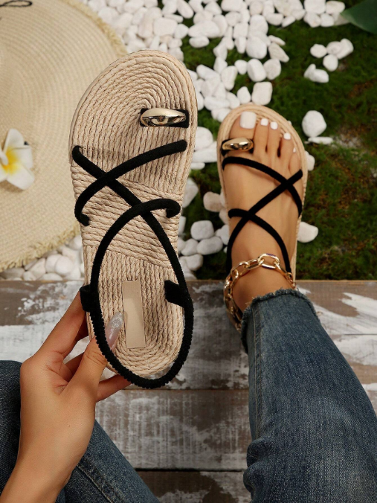 Women's Light Anti-Skid Rope Bottom Round Toe Sandals,Simple Style For Daily Wear In Summer