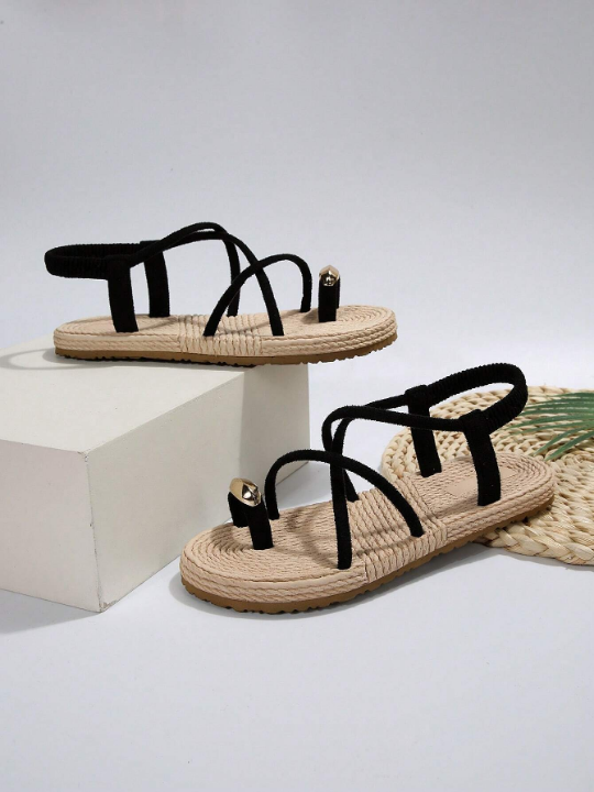 Women's Light Anti-Skid Rope Bottom Round Toe Sandals,Simple Style For Daily Wear In Summer