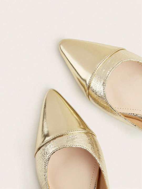 Color Block Flat Sandals Women's Shoes Metallic Gold Silver Pointed Toe Flat Pumps For Women