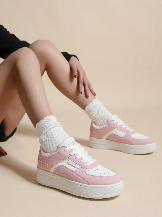 Women's Spring/Summer Casual Shoes With Thick Soles, High-Top Lace-Up Sneakers For Students