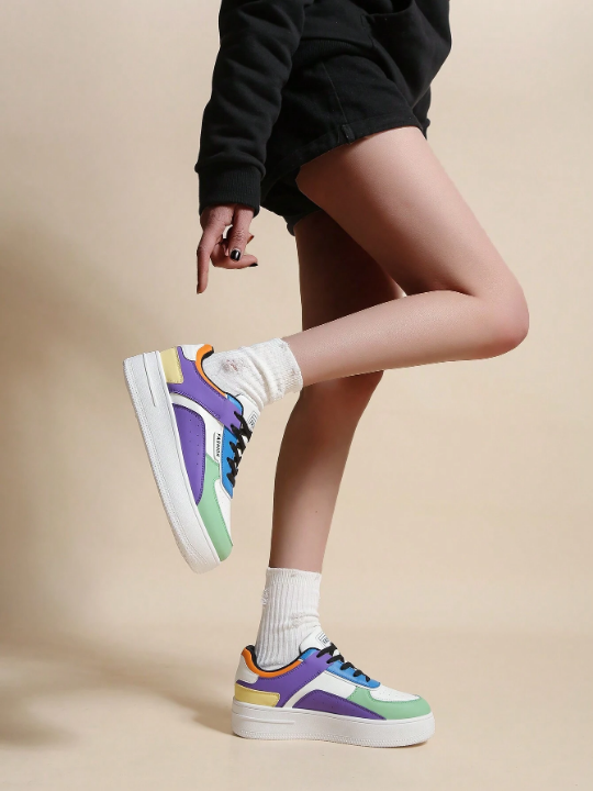 Spring/Summer Thick-Soled Lace-Up Casual Sneakers For Women With Increased Height And White Color, Suitable For Students