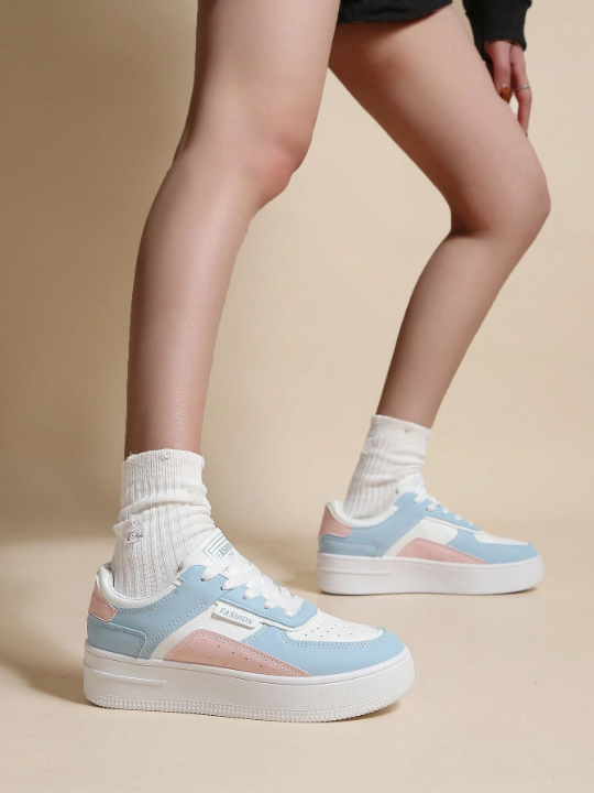 Spring/Summer White Casual Shoes For Women With Thick Soles And Increased Height, Front Tied, Suitable For Daily Wear Or Sports, Ideal For Students