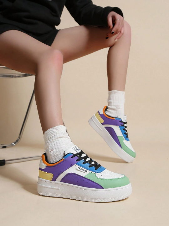 Spring/Summer Thick-Soled Lace-Up Casual Sneakers For Women With Increased Height And White Color, Suitable For Students