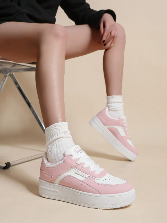 Women's Spring/Summer Casual Shoes With Thick Soles, High-Top Lace-Up Sneakers For Students