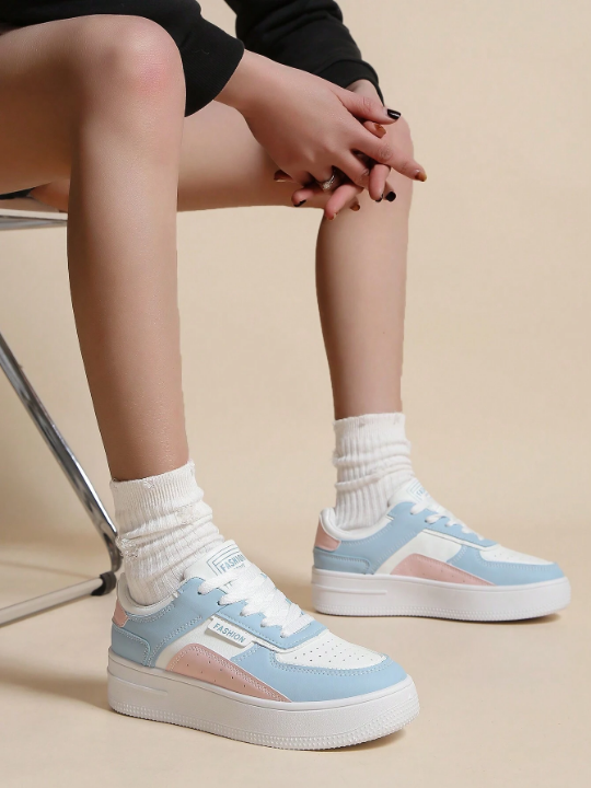 Spring/Summer White Casual Shoes For Women With Thick Soles And Increased Height, Front Tied, Suitable For Daily Wear Or Sports, Ideal For Students